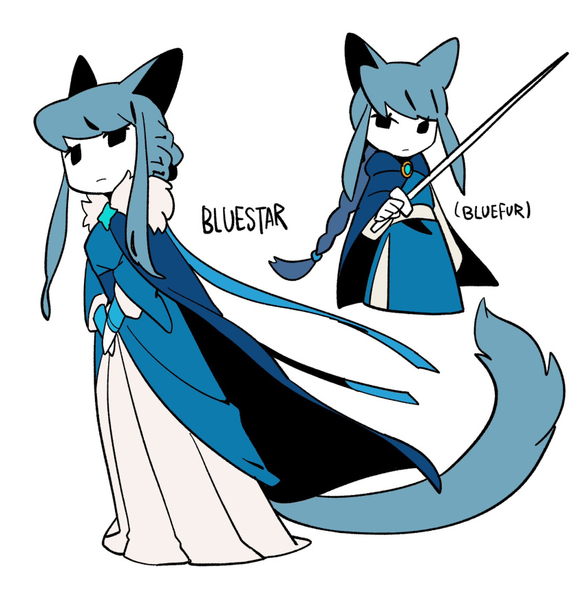 2girls, age_comparison, animal_ears, animification, black_eyes, blue_cape, blue_hair, blue_robe