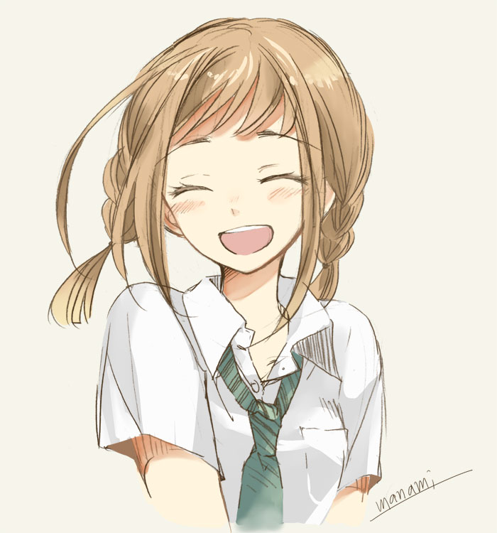 blush, braid, closed_eyes, eyes_closed, manami_(artist), necktie, original, smile