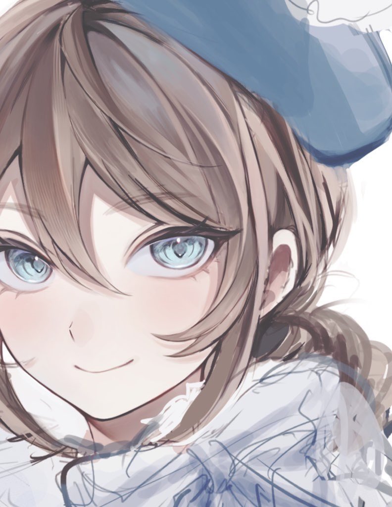 !_(rsa_yuhr), 1boy, androgynous, beret, bishounen, blue_eyes, blue_hat, brown_hair