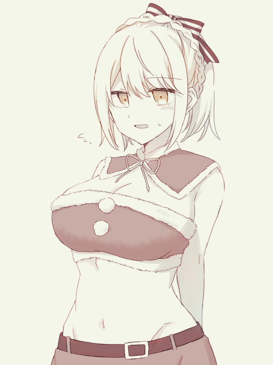 1girl, arms_behind_back, belt, blush, braid, breasts, crop_top, crown_braid