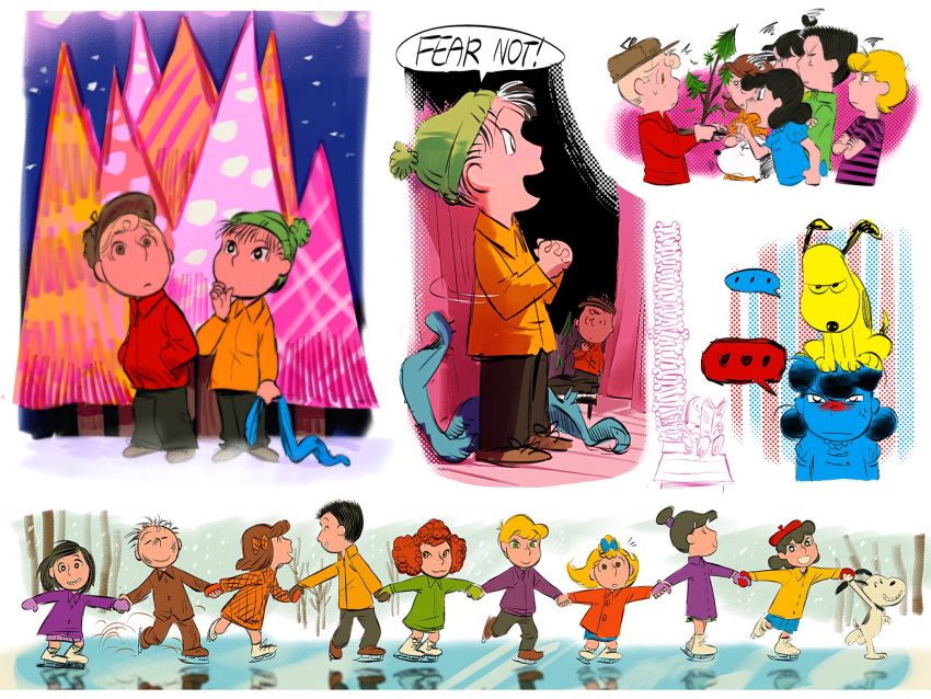 ..., 5boys, 6+girls, animal_on_head, argyle_bow, argyle_clothes, argyle_dress, beanie