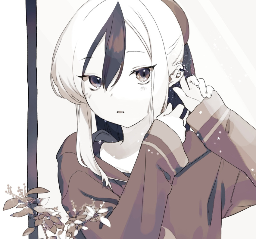 1girl, black_hair, black_hoodie, blue_archive, blush, commentary, ear_focus, earrings
