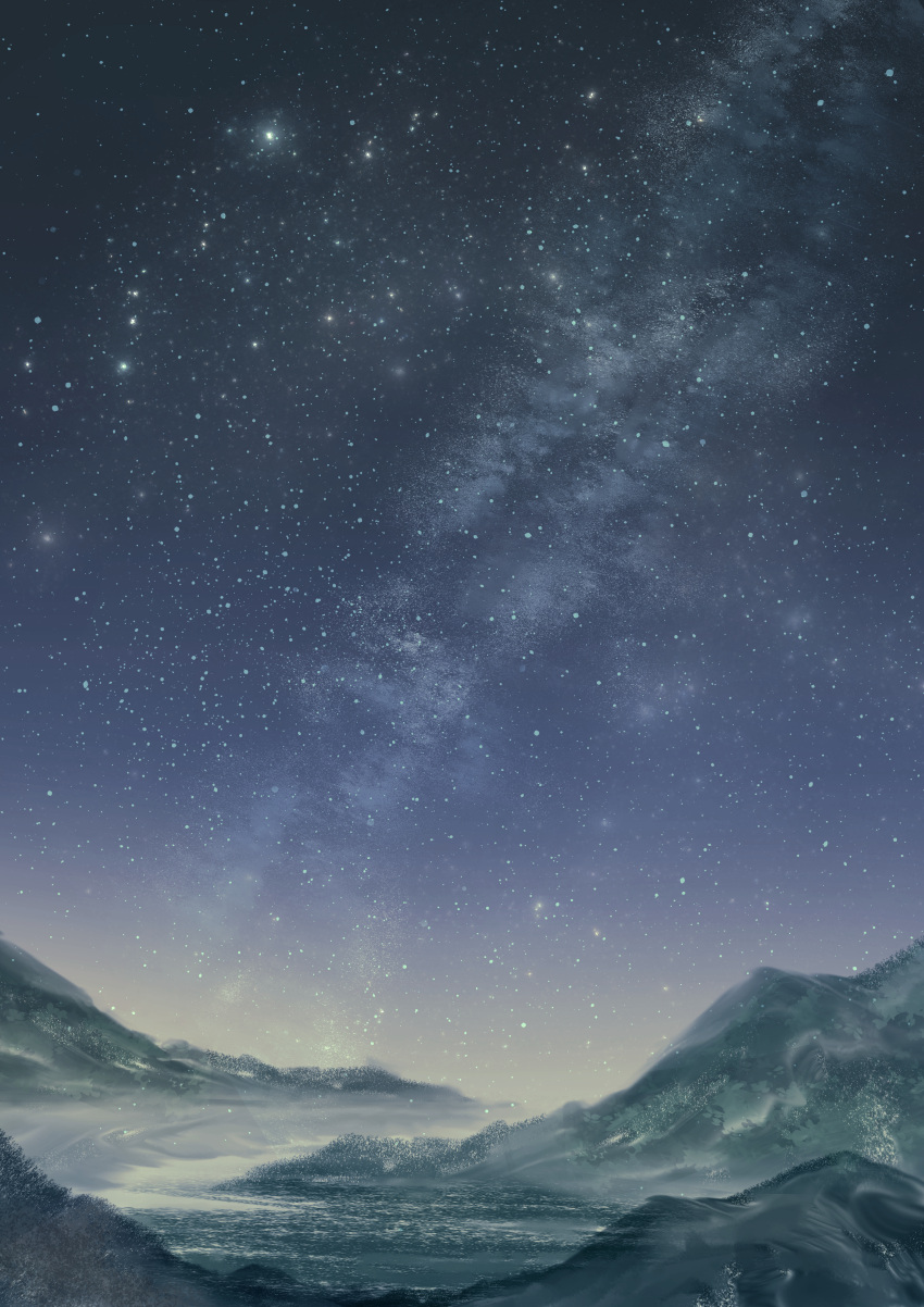 absurdres, commentary, day, highres, hill, miho_illust, milky_way, night
