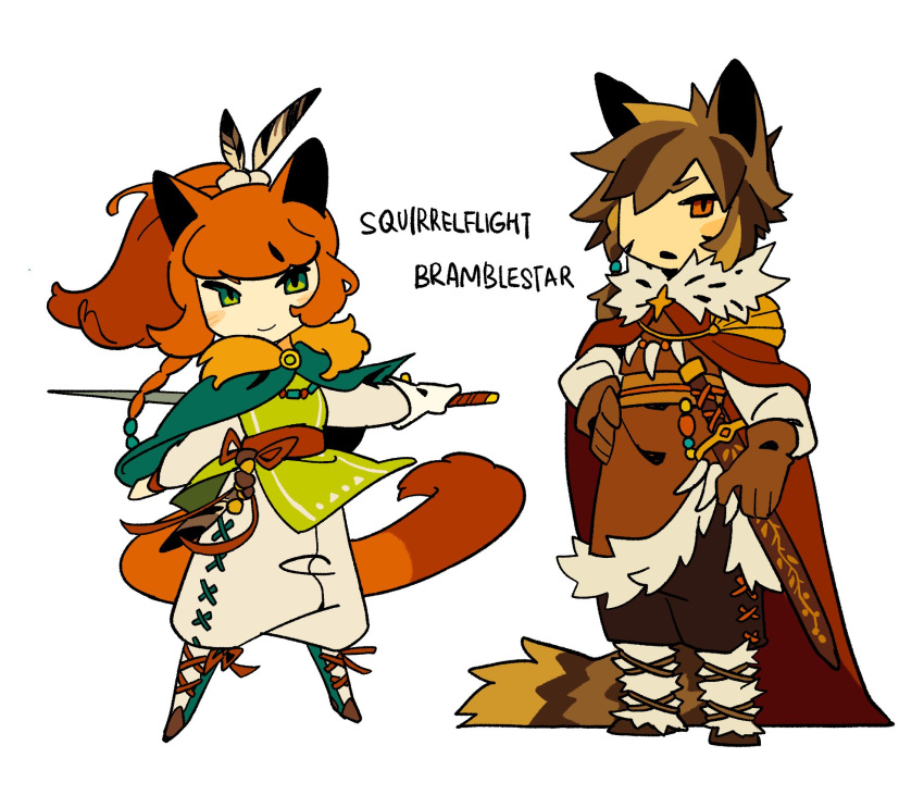 1boy, 1girl, animal_ears, belt, bilingual_commentary, blush_stickers, boots, braid