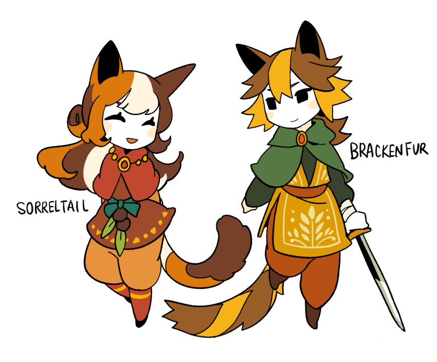 1boy, 1girl, androgynous, animal_ears, bilingual_commentary, black_eyes, blonde_hair, blush_stickers