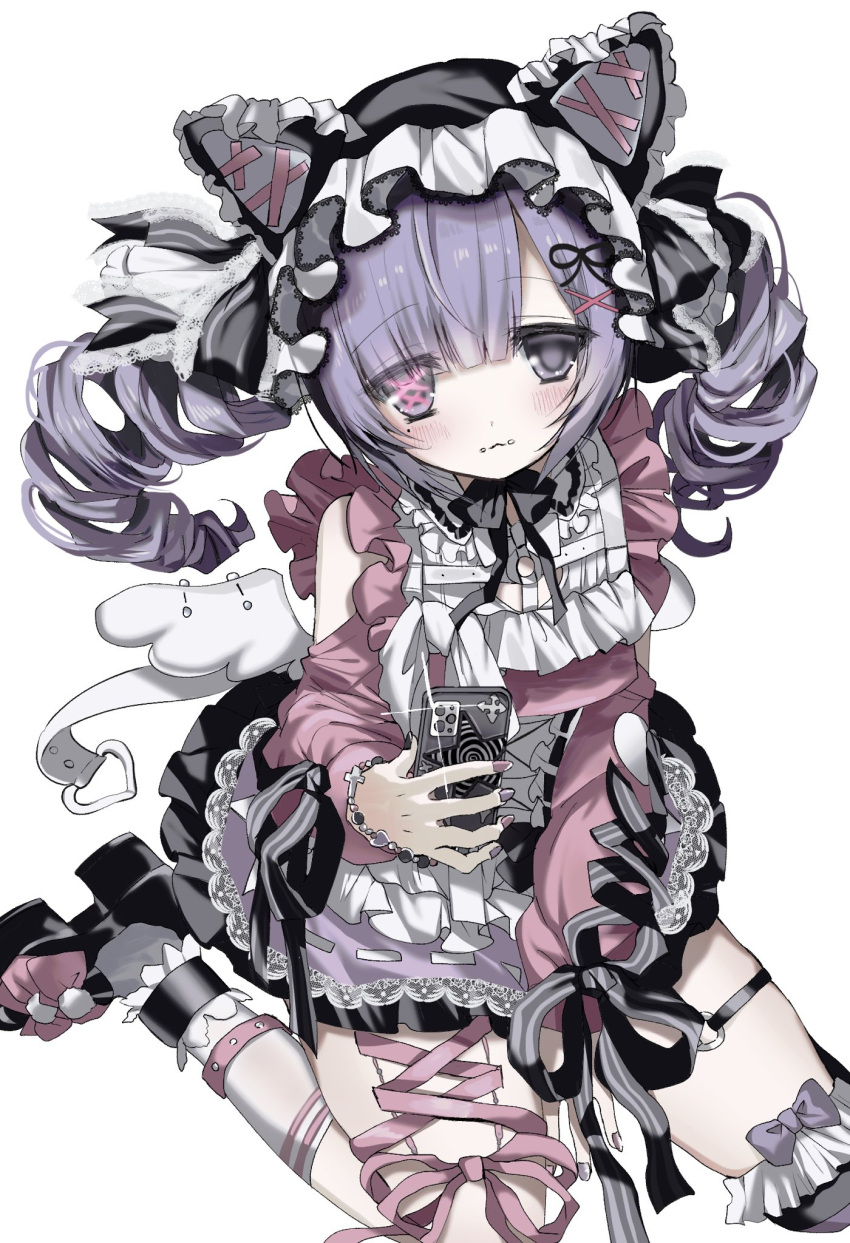 1girl, animal_ears, asymmetrical_legwear, black_bow, black_bowtie, black_shoes, black_skirt, blunt_bangs