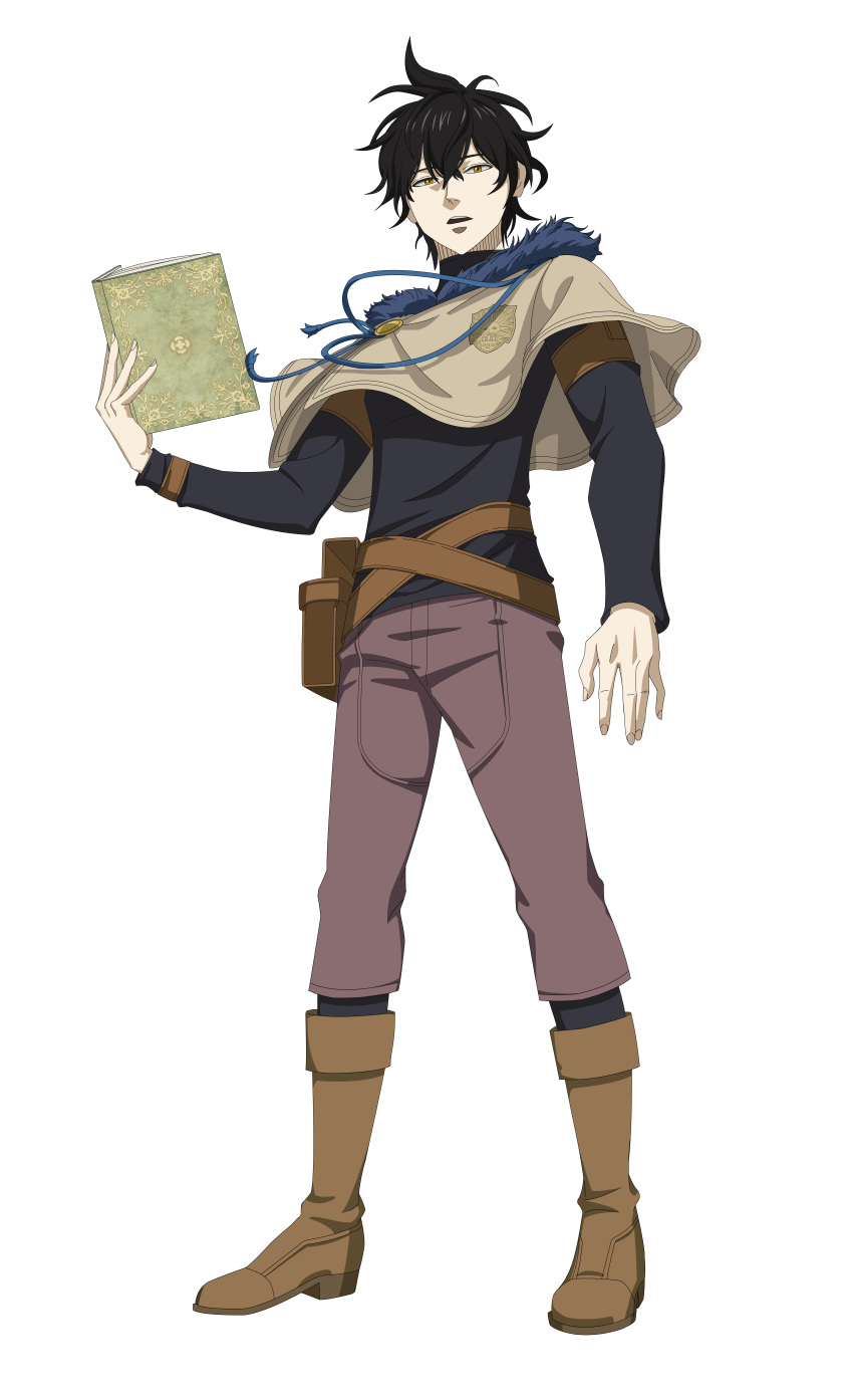 1boy, absurdres, black_clover, black_clover_m:_rise_of_the_wizard_king, black_hair, black_shirt, book, boots