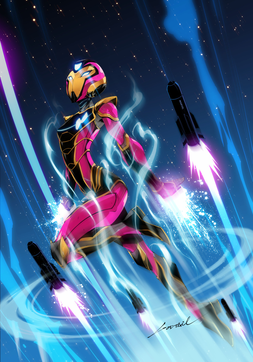 1girl, absurdres, armor, commentary_request, copyright_name, flying, full_body, godtail