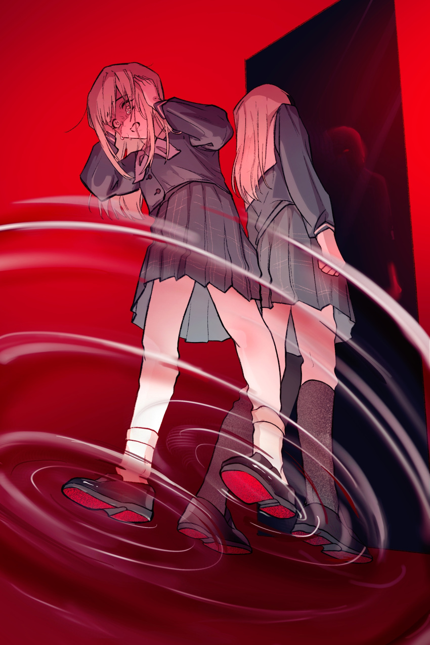 2girls, absurdres, bang_dream!, bang_dream!_it's_mygo!!!!!, blue_shirt, blue_skirt, chinese_commentary, commentary_request