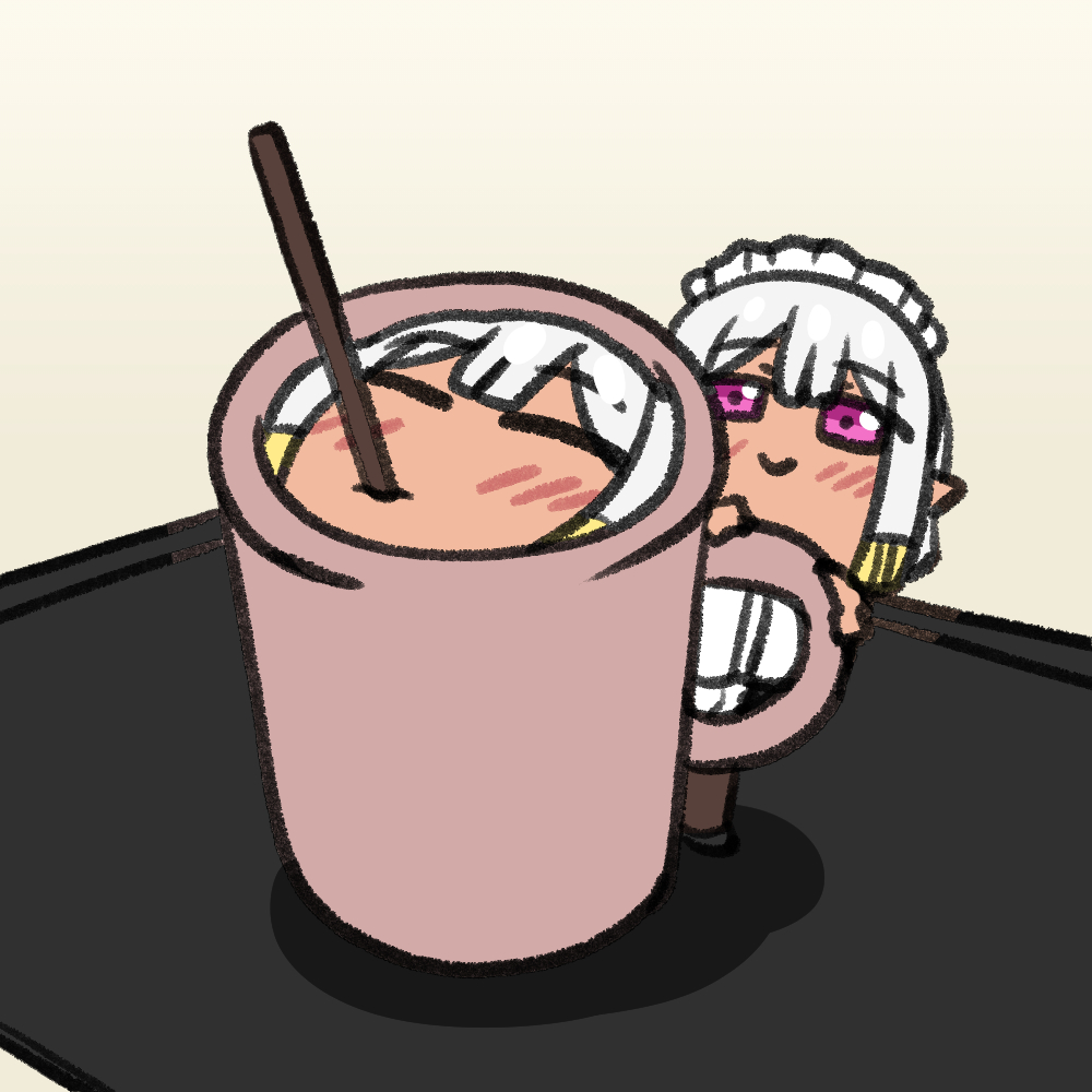 1girl, alternate_costume, breasts, chibi, clooliss, closed_eyes, commentary_request, cup