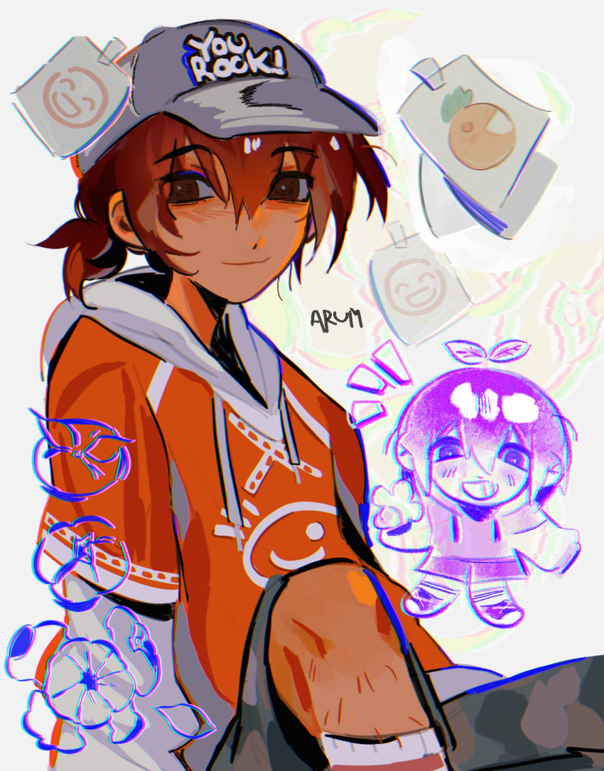 1boy, artist_name, arum_0m0, baseball_cap, black_eyes, bright_pupils, brown_hair, camouflage