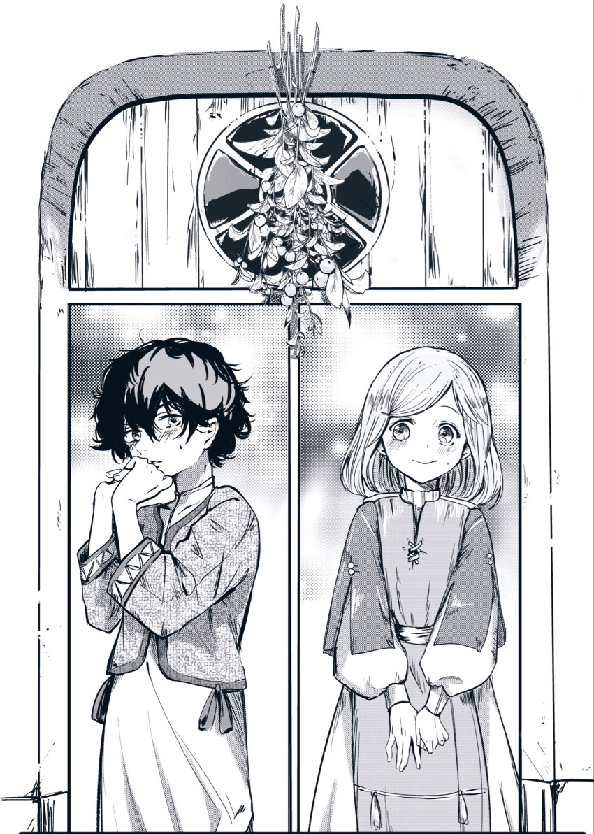 2girls, agott_(tongari_boushi_no_atelier), black_hair, blonde_hair, blush, coco_(tongari_boushi_no_atelier), comic_panel_redraw, derivative_work