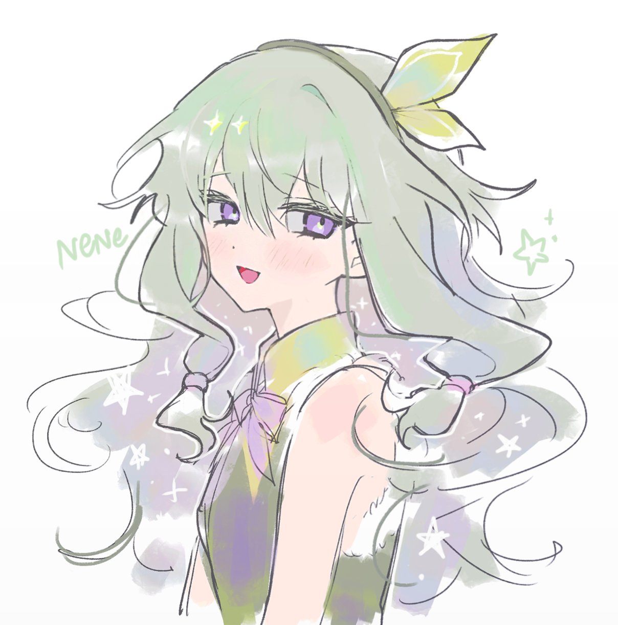 1girl, blush, bow, character_name, green_hair, hairband, highres, kusanagi_nene