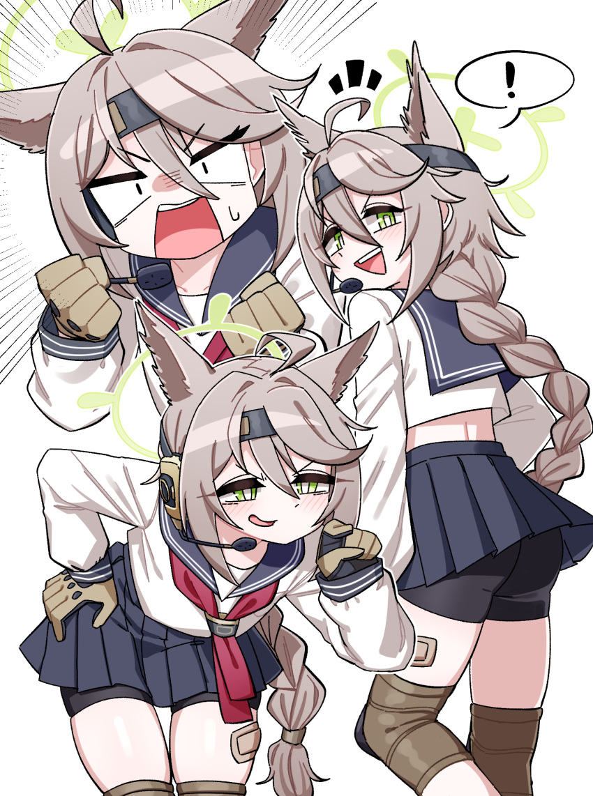 !, 1girl, ahoge, animal_ears, ascot, ass, bandaid_on_thigh, bent_over