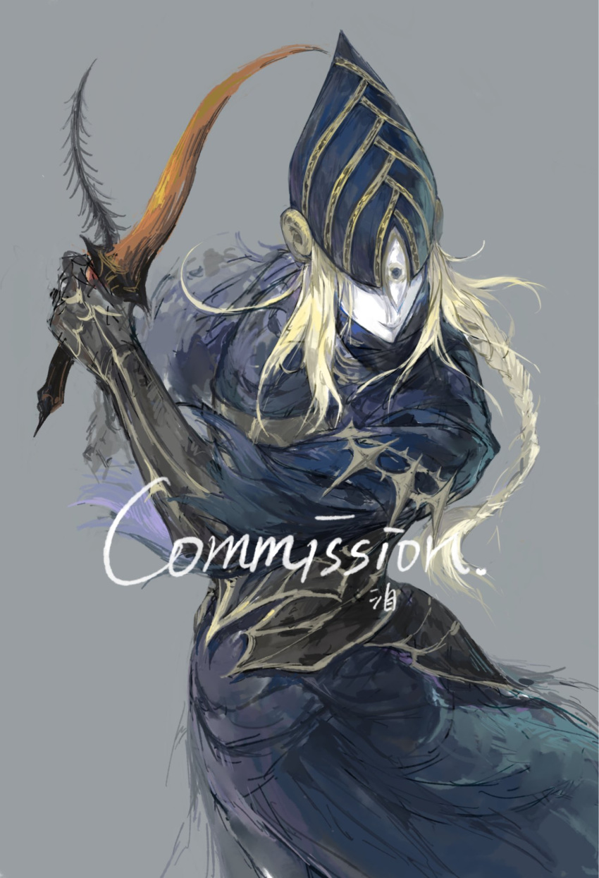 1girl, armor, blonde_hair, braid, commission, dagger, dark_souls_(series), dark_souls_i