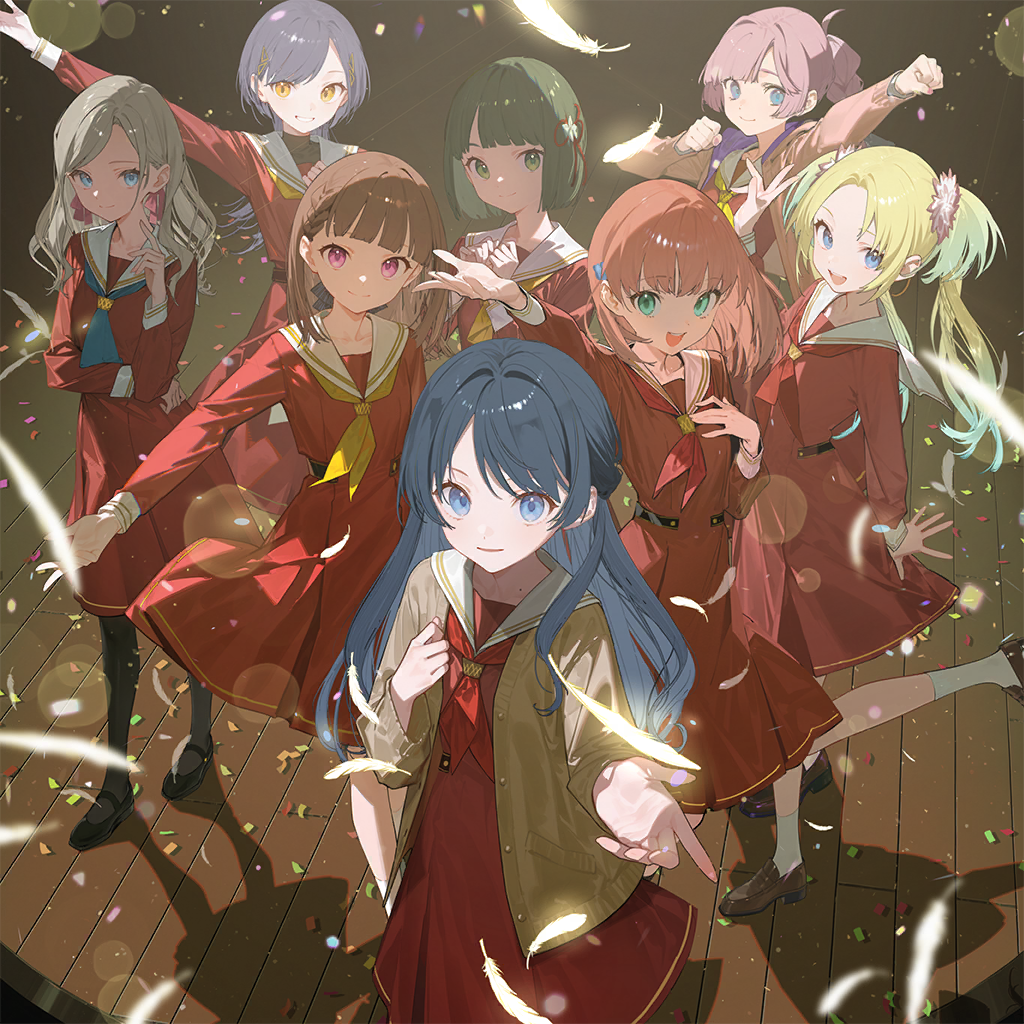 6+girls, :d, ahoge, album_cover, alternate_breast_size_(smaller), anyoji_hime, blonde_hair, blue_eyes