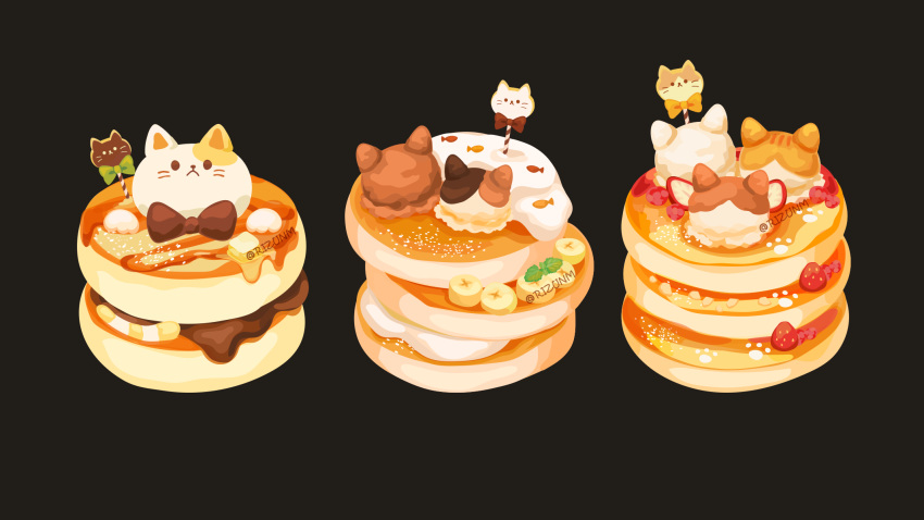 banana, banana_slice, bow, bowtie, brown_background, brown_bow, brown_bowtie, cat-shaped_food