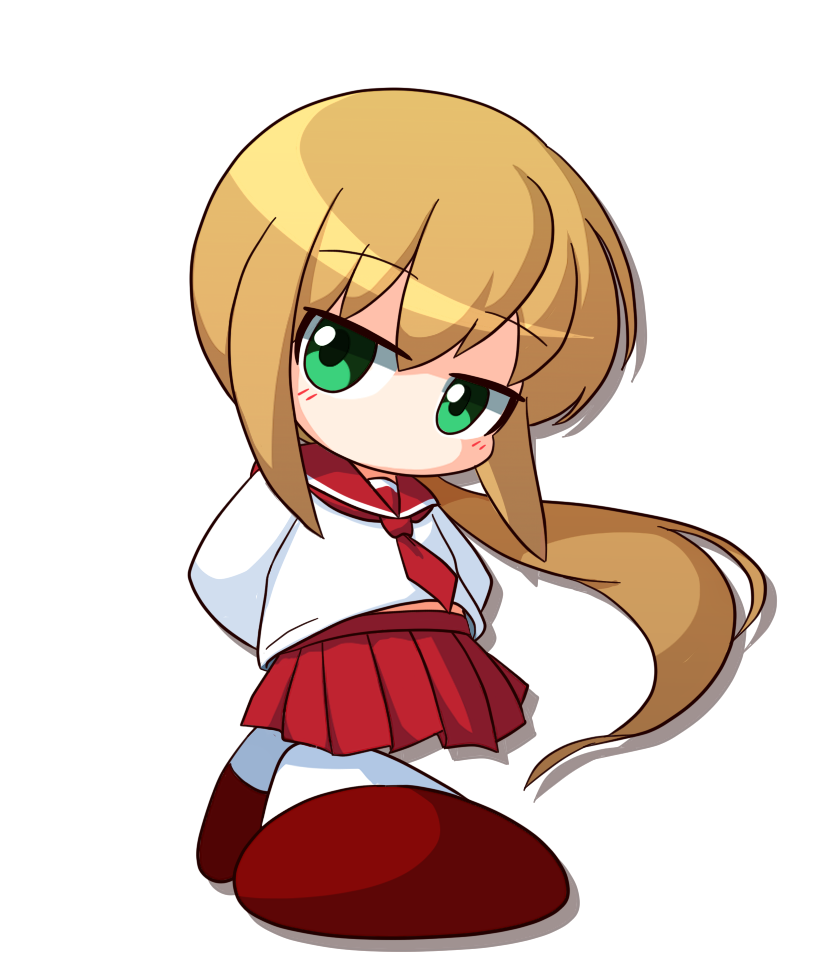 1girl, arms_behind_back, asouuuu, blonde_hair, brown_shoes, commentary_request, green_eyes, jikkyou_powerful_pro_yakyuu