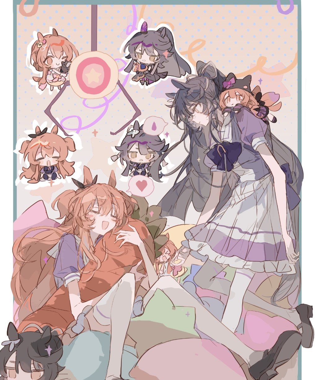 >_<, 2girls, animal_ears, apple_da-ze, bandaid, bandaid_on_face, bandaid_on_nose, black_dress