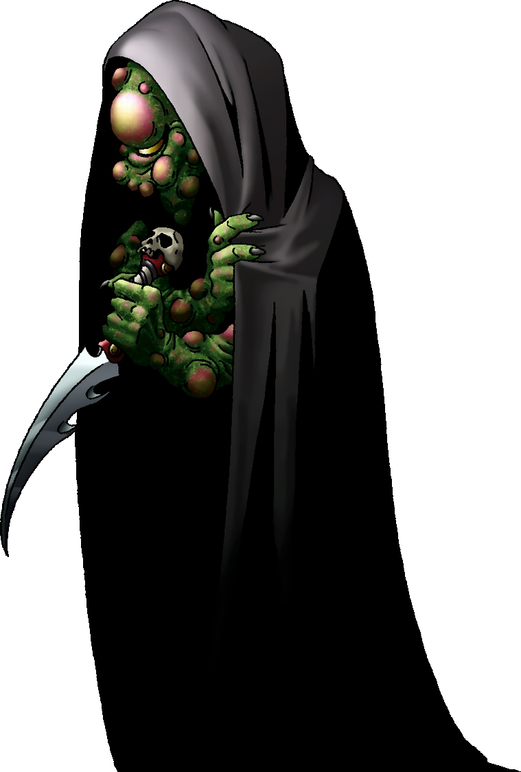 1boy, black_cloak, cloak, colored_skin, demon_(megami_tensei), devil_summoner_(game), devil_summoner_(series), green_skin