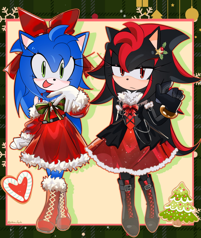 2girls, :/, :d, belt, black_belt, black_bodice, black_boots, black_corset