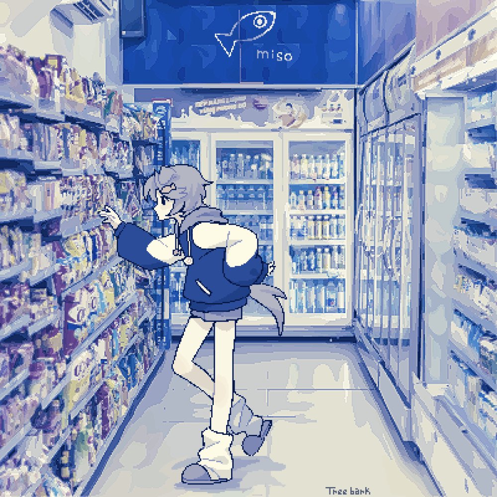 alternate_color, animal_ears, bag_of_chips, baggy_clothes, blue_hoodie, bottle, dog_ears, dog_tail