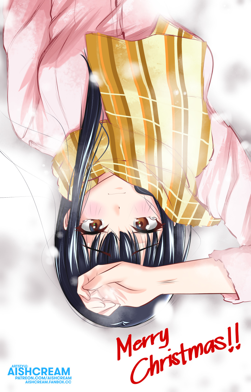 1girl, absurdres, aishcream24, alternate_costume, artist_name, black_hair, blush, boku_no_kokoro_no_yabai_yatsu