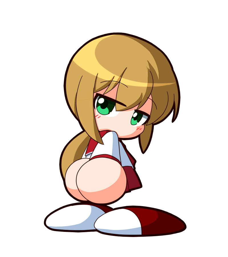 1girl, asouuuu, blonde_hair, brown_shoes, green_eyes, jikkyou_powerful_pro_yakyuu, jikkyou_powerful_pro_yakyuu_(style), kawata_yurari