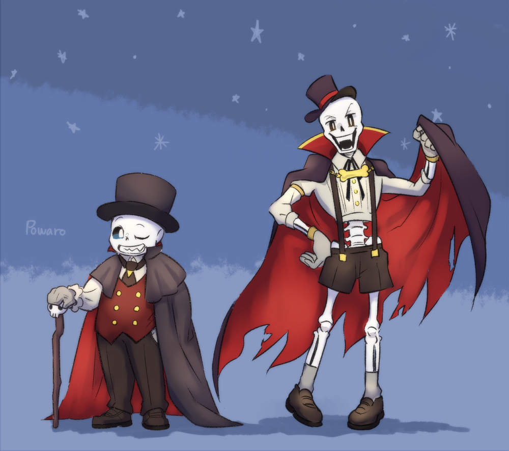 2016, 2boys, 2d, alternate_costume, artist_name, black_cloak, black_hat, black_pants