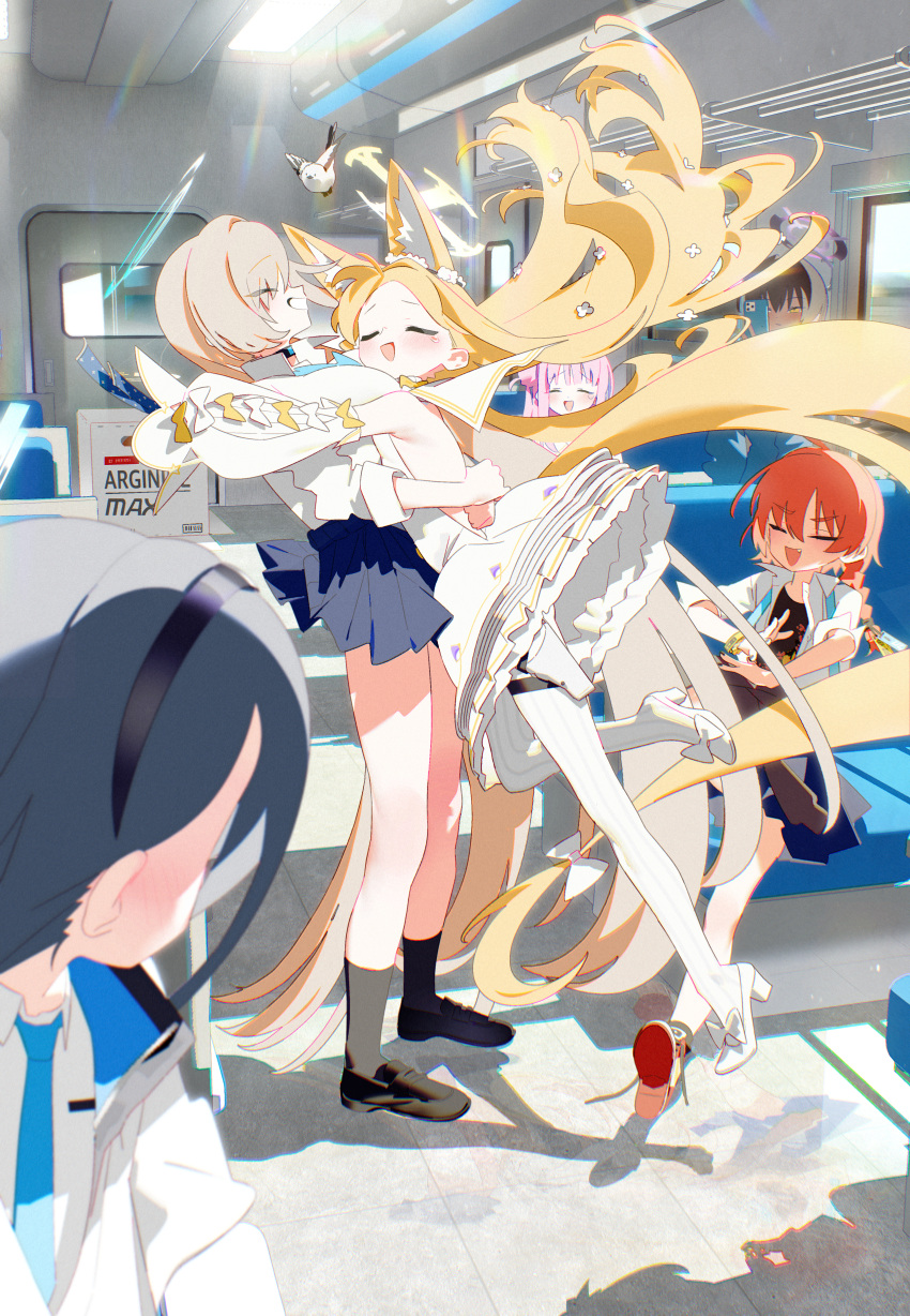 6+girls, absurdres, animal_ear_fluff, animal_ears, aris_(blue_archive), asuna_(blue_archive), asuna_(school_uniform)_(blue_archive), bird
