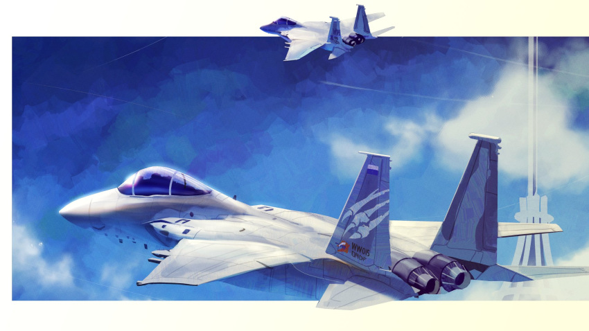 ace_combat, ace_combat_7, aircraft, airplane, blue_sky, border, clouds, commentary