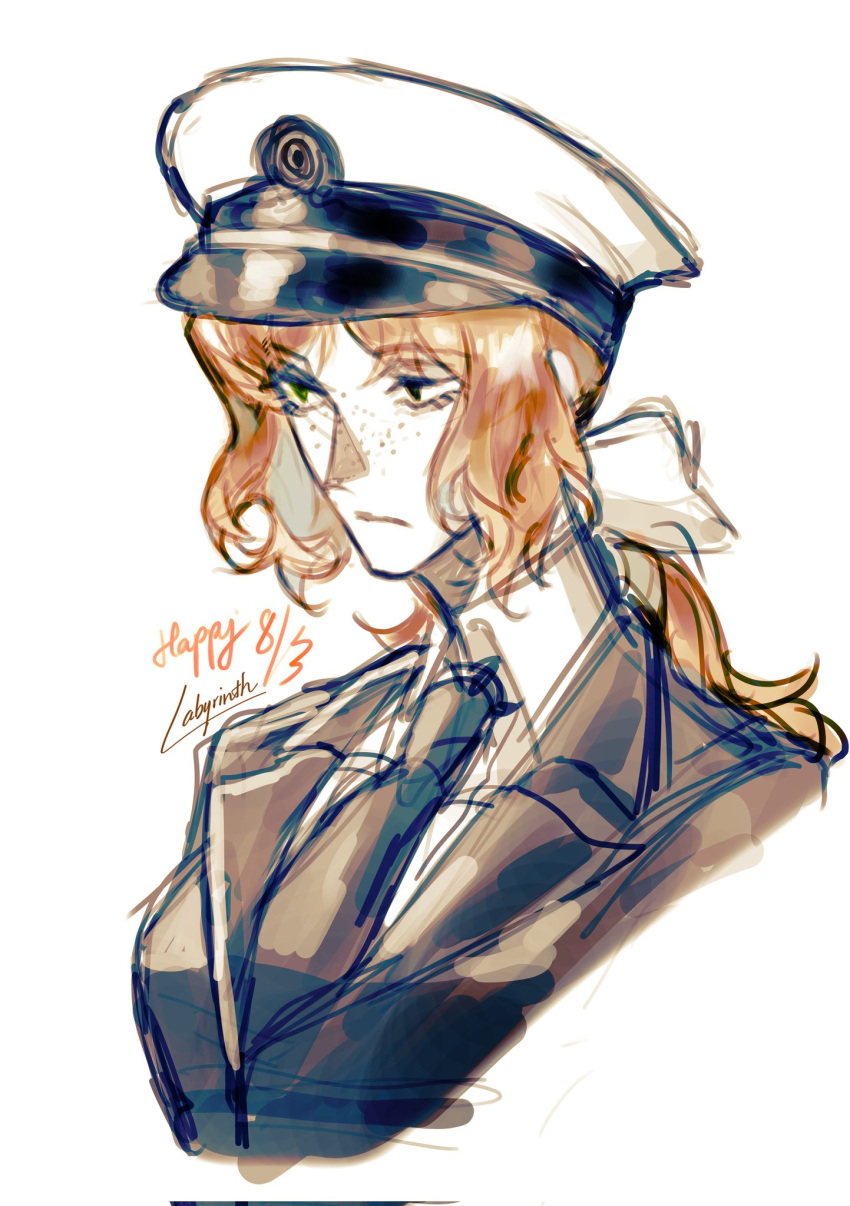 1girl, black_necktie, bow, freckles, hair_bow, hat, highres, ishmael_(project_moon)
