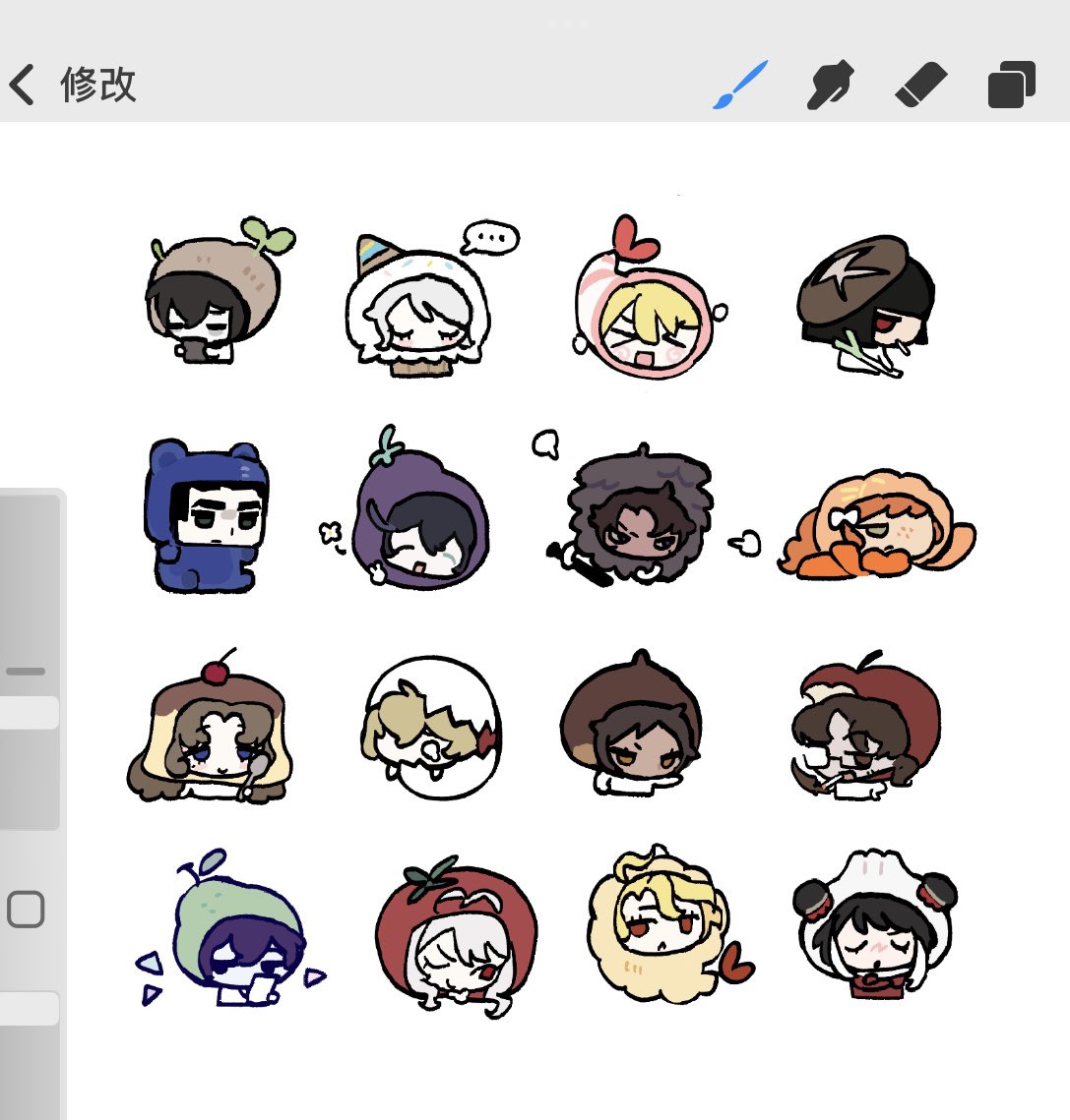 6+boys, 6+girls, :<, ahoge, animal_costume, bear_costume, brown_hair, chibi