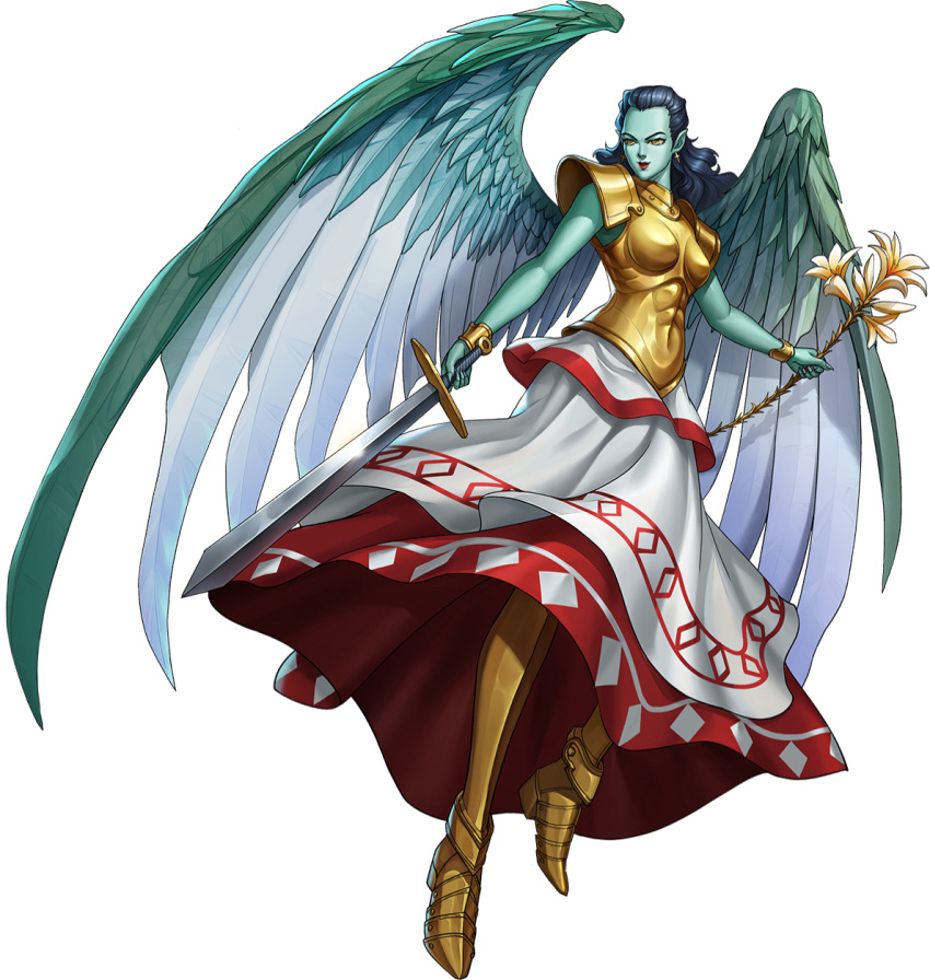 1girl, angel, angel_wings, armor, artist_request, black_hair, boobplate, breastplate