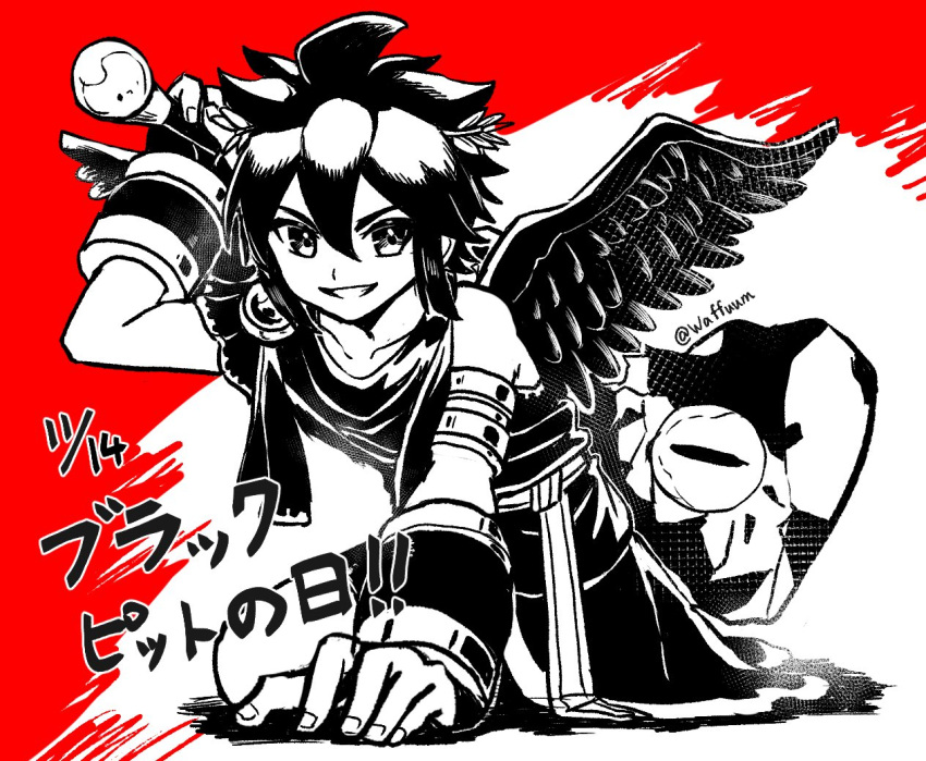 1boy, armlet, artist_name, belt, bracer, collarbone, dark_pit, feathered_wings