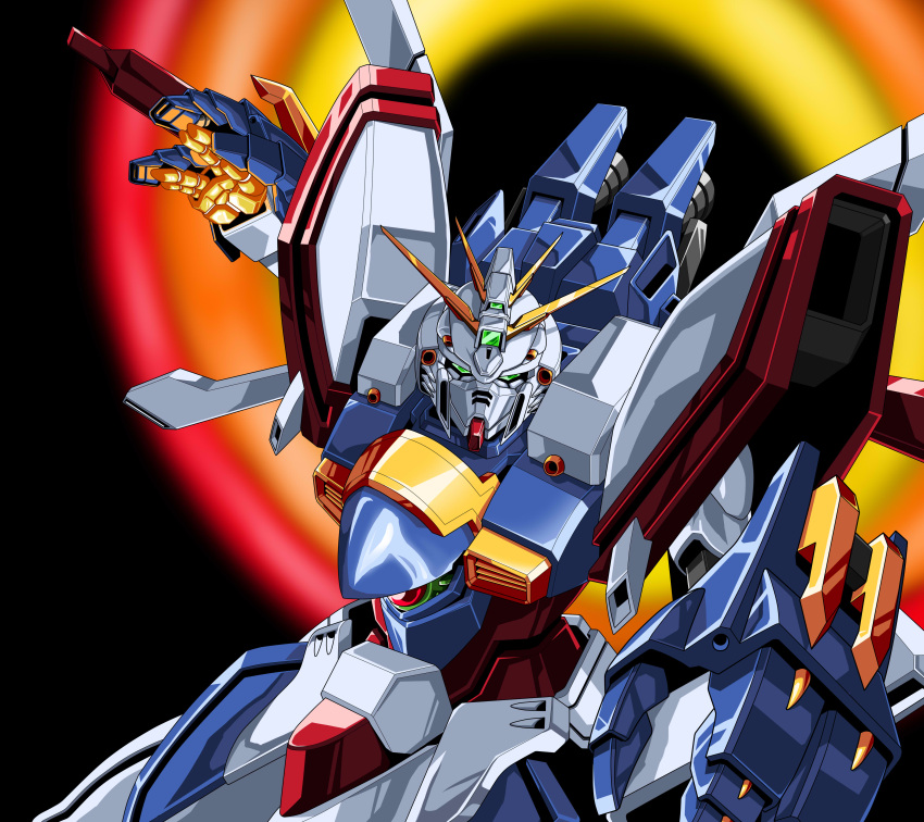 absurdres, bakunetsu_god_finger, black_background, commentary, fighting_stance, g_gundam, glowing, glowing_hand