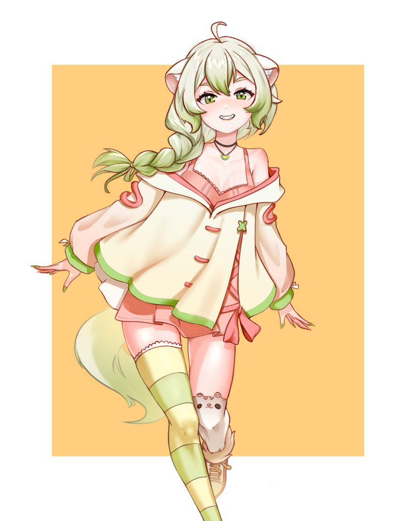 1girl, absurdres, ahoge, animal_ears, dress, ferret_ears, ferret_girl, ferret_tail