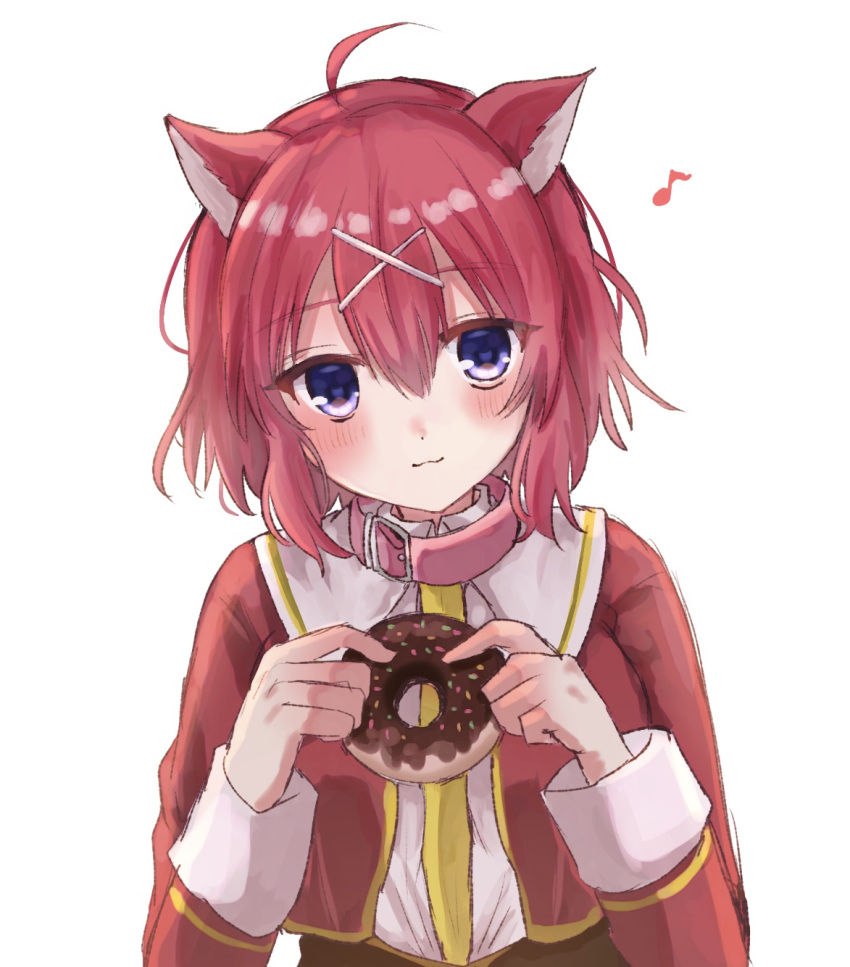 1girl, :3, ahoge, amairo_islenauts, animal_collar, animal_ears, blush, chocolate_donut