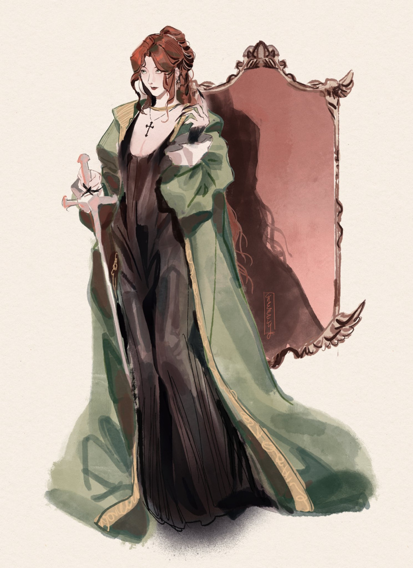 1girl, black_dress, chappell_roan, chappell_roan_(person), cheseely, closed_mouth, coat, commentary