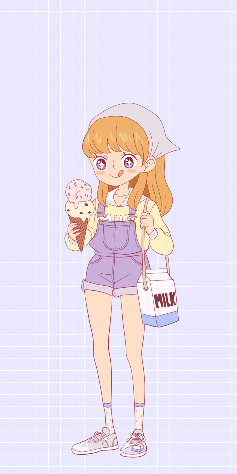 1girl, :p, blonde_hair, blue_background, blue_overalls, blush_stickers, child, commentary