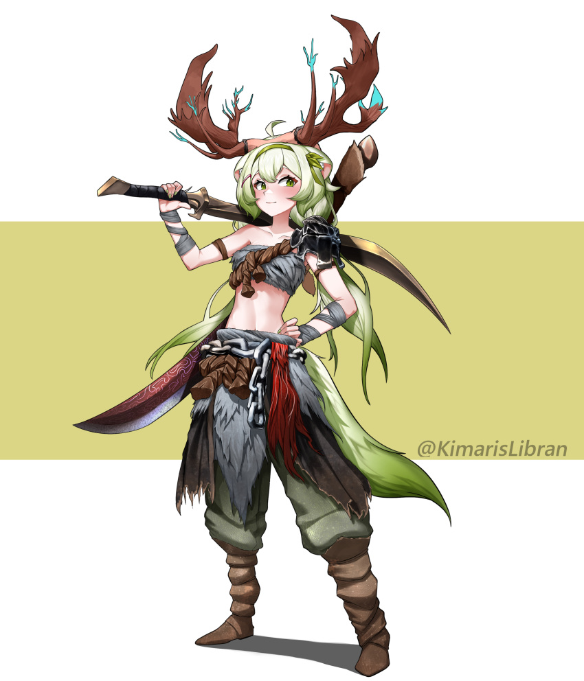 absurdres, ahoge, animal_ears, antlers, armor, bandaged_arm, bandages, elden_ring