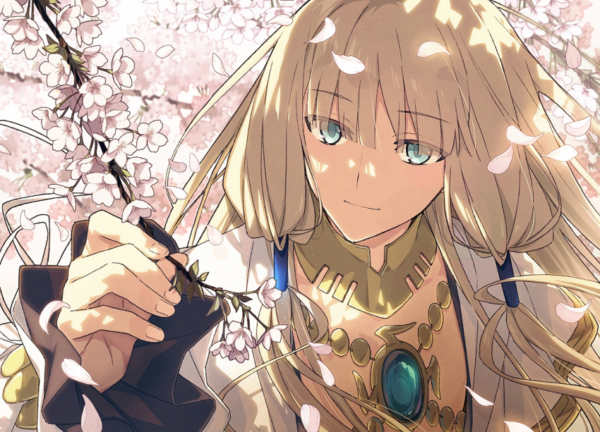 1boy, aqua_eyes, black_robe, blonde_hair, branch, brooch, fate/grand_order, fate_(series)