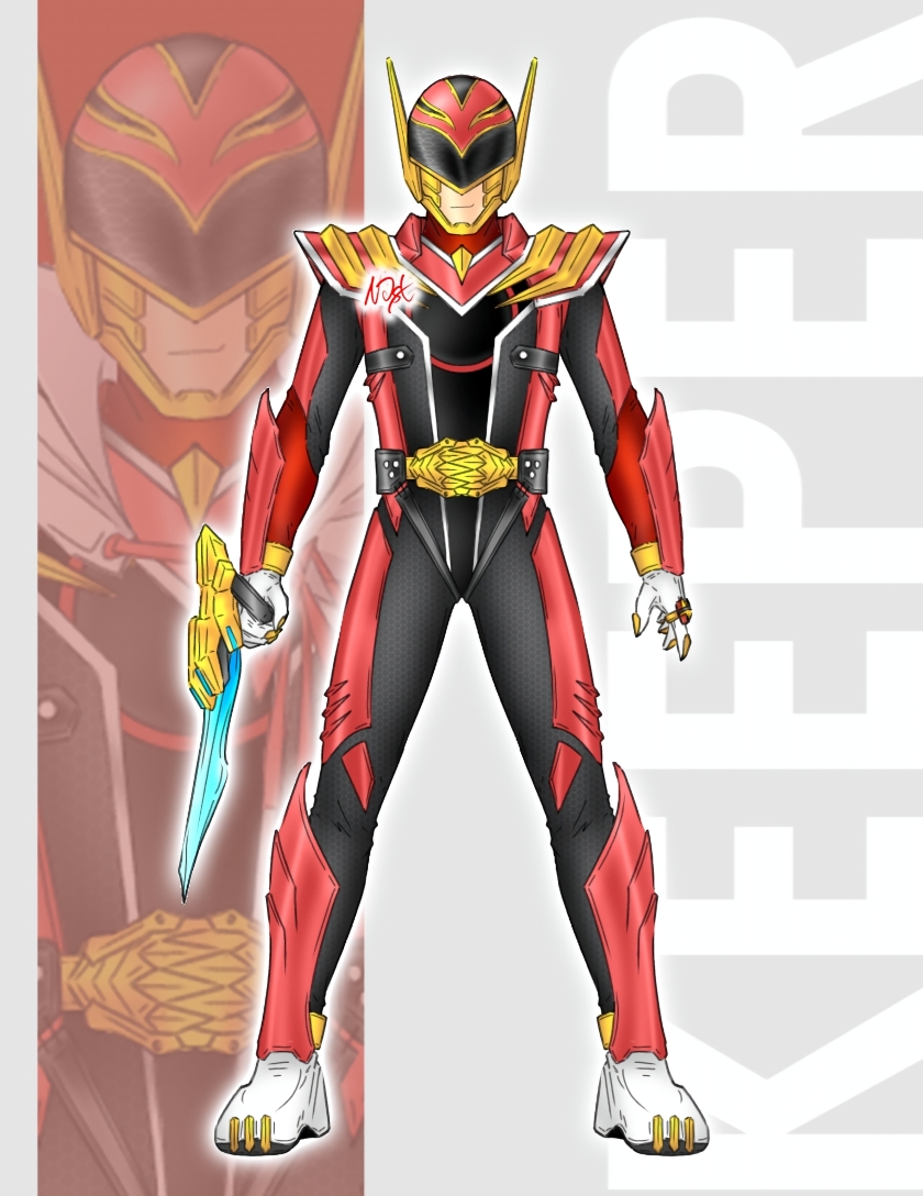 1boy, bodysuit, full_body, fusion, gozyuwolf, helmet, nastain, no.1_sentai_gozyuger