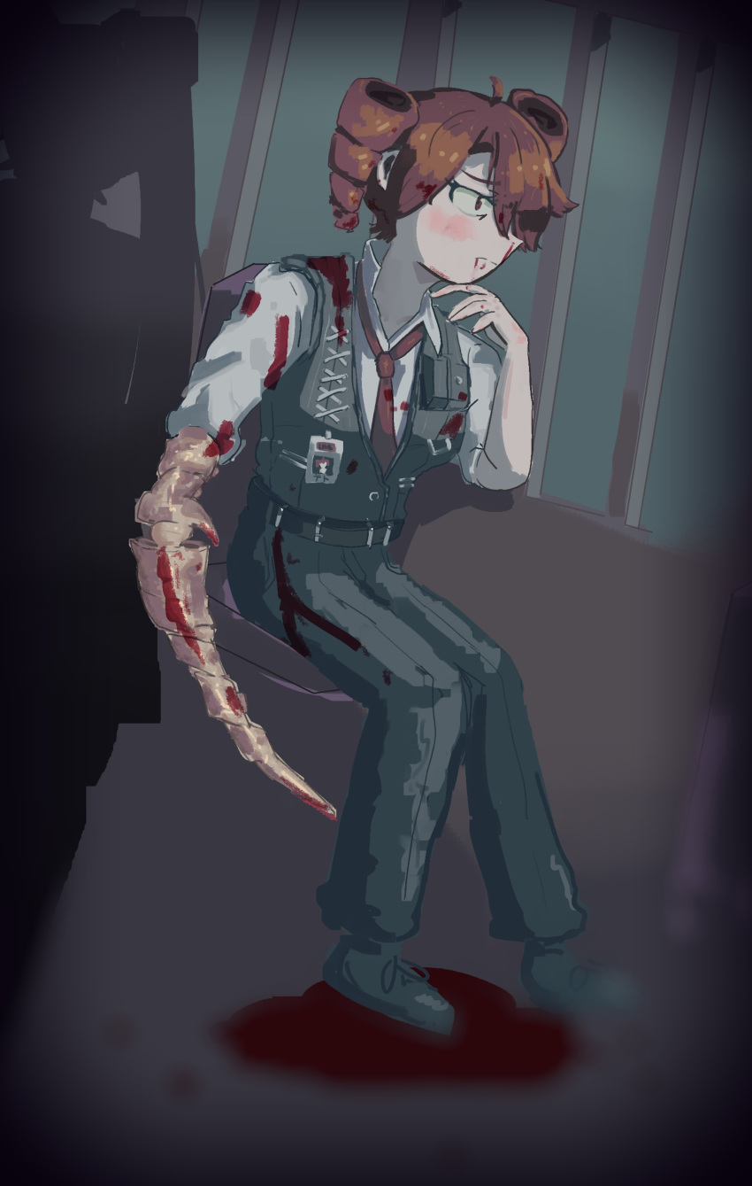 2girls, absurdres, arthropod_limbs, belt, black_belt, black_pants, black_shoes, black_vest