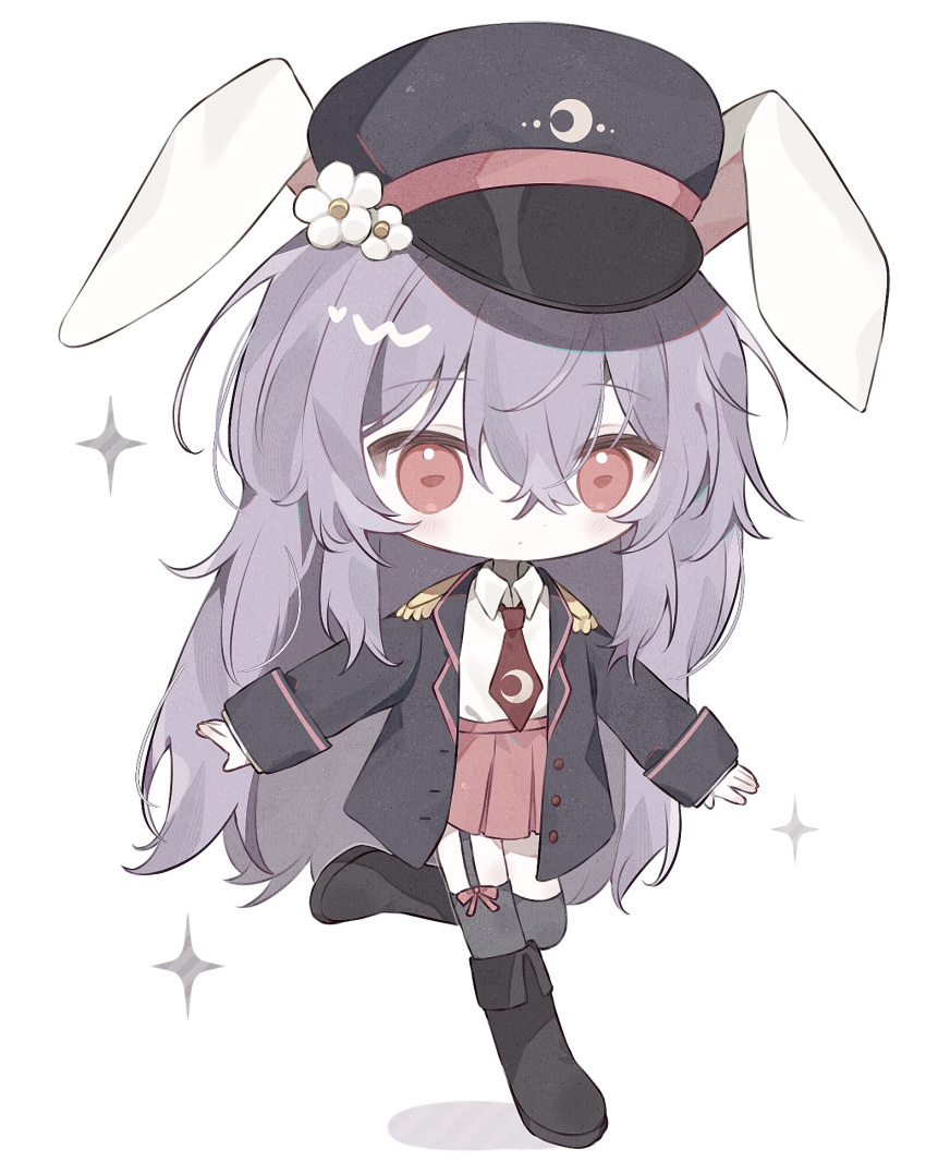 1girl, animal_ears, black_boots, black_hat, black_jacket, black_thighhighs, boots, bow