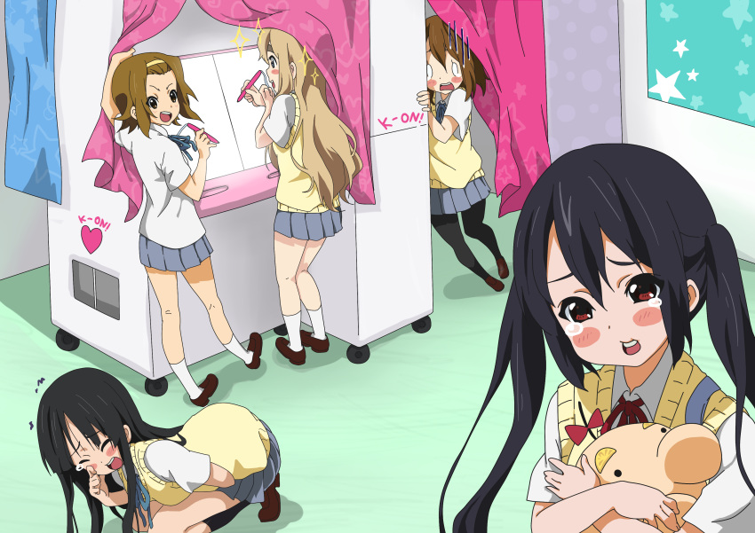 absurdres, akiyama_mio, arcade, blush_stickers, highres, hirasawa_yui, k-on!, kotobuki_tsumugi