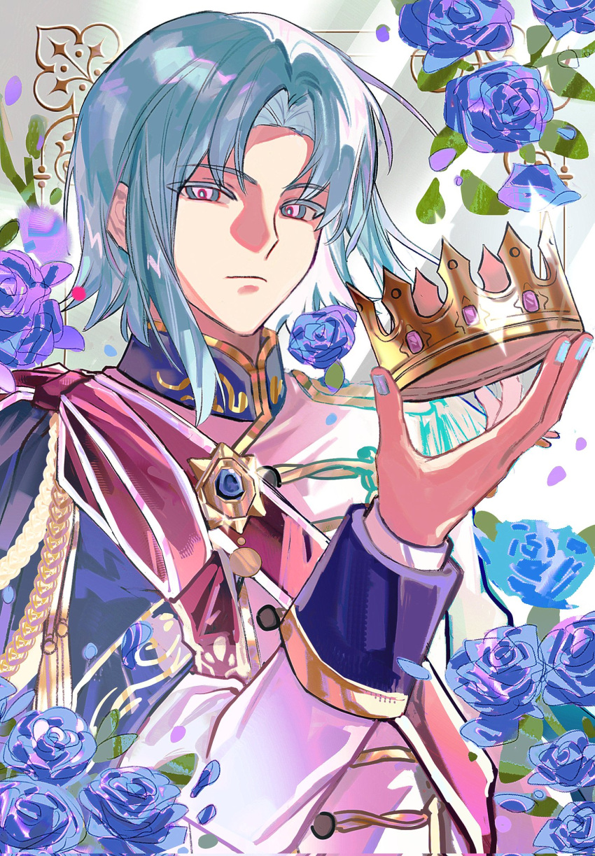 18trip, 1boy, baimadai_0322, blue_flower, blue_hair, blue_rose, character_request, closed_mouth