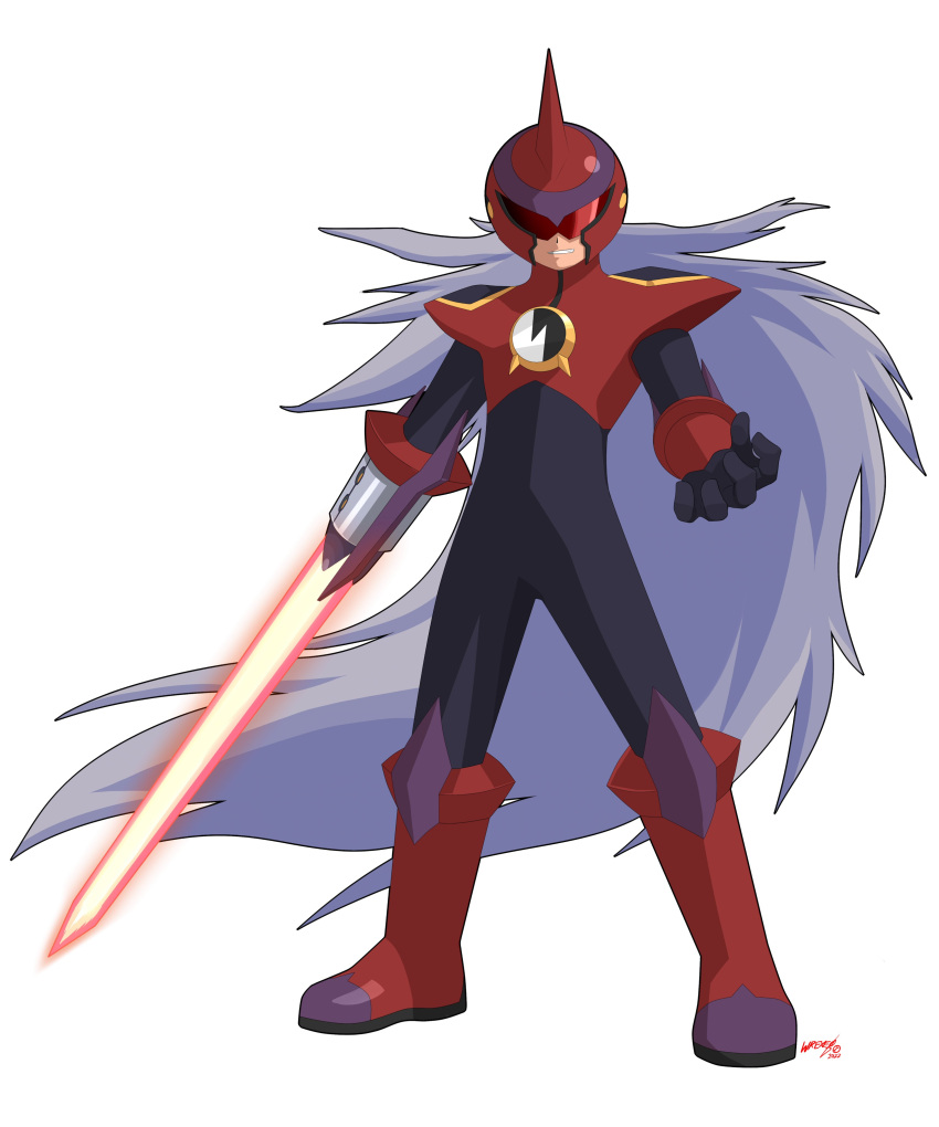 1boy, absurdres, arm_blade, armor, black_bodysuit, bodysuit, boots, energy_sword