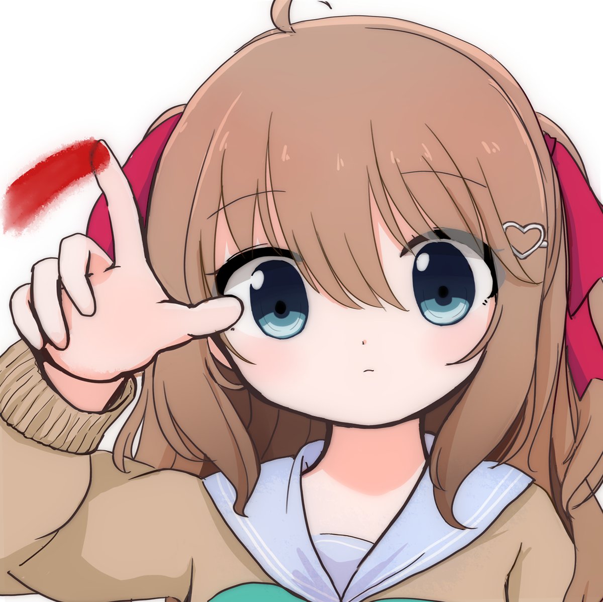 1girl, ahoge, aqua_bow, aqua_bowtie, azuma_meri, blue_eyes, blue_sailor_collar, bow
