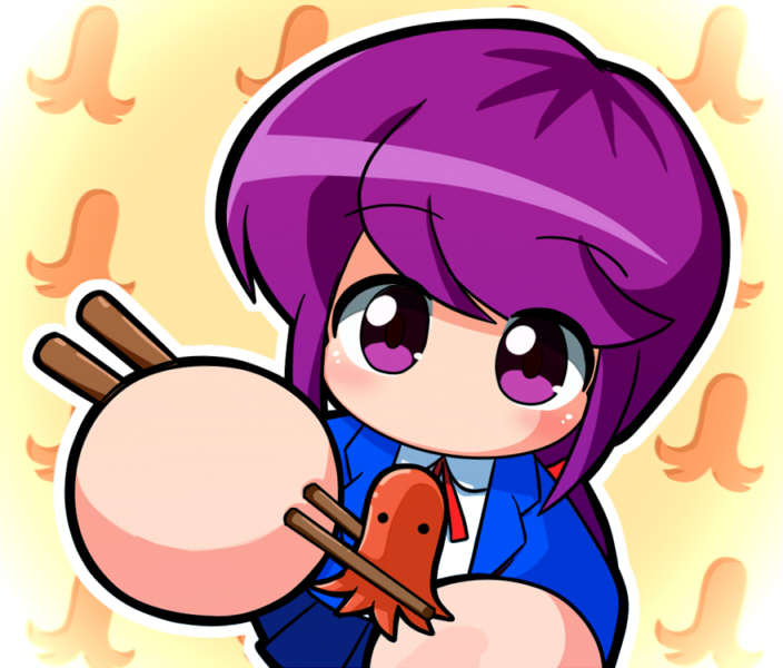 1girl, asouuuu, blazer, blue_jacket, blue_skirt, chopsticks, feeding, food